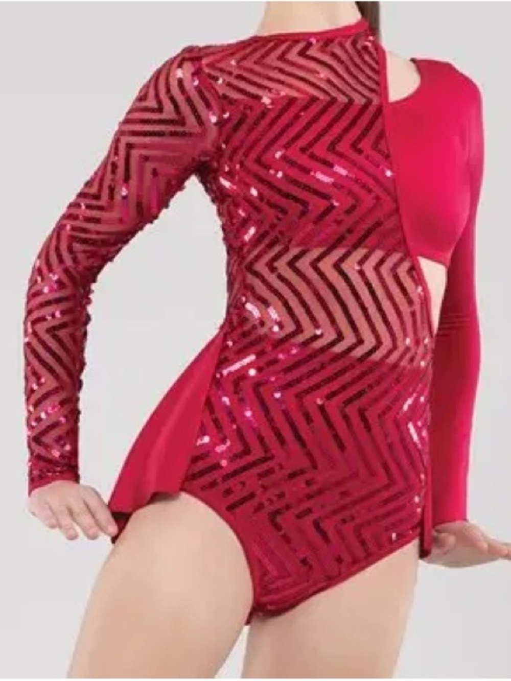 WEISSMAN Elite Dance Costume red sequin illusion leotard Holding On 14805 LA